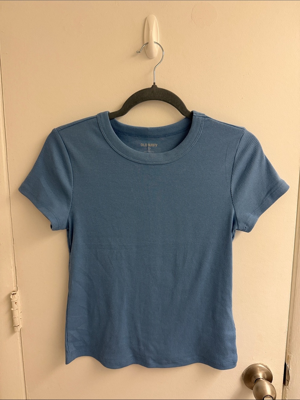 Old Navy Women's Slate Blue Ribbed Short Sleeve Tee